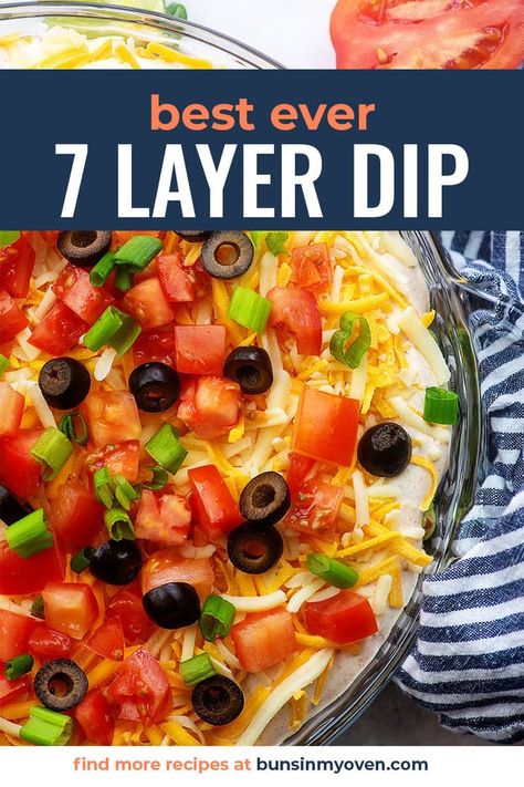 Easy 7 Layer Dip, Seven Layer Bean Dip, Seven Layer Taco Dip, Lunch Entrees, 7 Layer Bean Dip, Cookout Dishes, 7 Layer Taco Dip, Layered Taco Salads, 7 Layer Dip Recipe