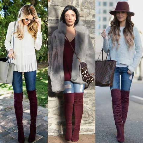 f016e59c7ad8b1d72903bb1aa5720d53desc48908658ri Maroon Boot Outfit, Burgundy Boots Outfit Winter, Burgundy Knee High Boots Outfit, Maroon Boots Outfit, Burgundy Boots Outfit, Women In Boots, Burgundy Knee High Boots, Maroon Boots, Outfit Botas