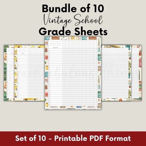 "Printable Class Record and Checklist. Class Gradebook. Teacher Gradebook. Student Gradesheet. Grading Record. Vintage Gradesheet Bundle Grade Sheet Template for Teacher Planner Gradebook with 10 different Vintage School Themed borders. Can be printed or used digitally in your pdf annotation apps (ex. Goodnotes, Noteshelf, etc) BUNDLE INCLUDES: ✔ 10 Grade Sheets in size 8.5x11 inches FEATURES: ✔ Printable 8.5x11\" ✔ You can also upload to your favorite digital notetaking app and plan digitally! ✔ Print and write or use digitally! ✔ Print and use as many times as you like! Take your teaching to the next level with this template This is a digital file. No physical item will be sent. Frames not included. You can print immediately at home, at your local print shop or through any online printin Class Record Template Aesthetic, Teacher Grade Book, School Agenda, Agenda Printable, Student Attendance, Organized Teachers, Teacher Lessons, Class Teacher, Teacher Binder