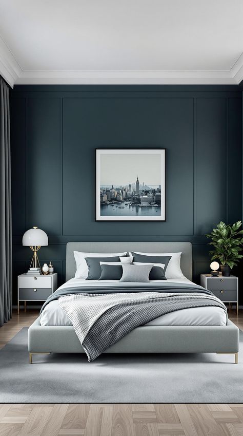 Dark Teal Bedroom Dark Teal Wall Bedroom, Dark Teal Accent Wall Bedroom, Teal Bedroom Accents, Deep Teal Bedroom, Teal Wall Bedroom, Teal Accent Wall Bedroom, Dark Teal Walls, Dark Accent Wall Bedroom, Teal And White Bedroom