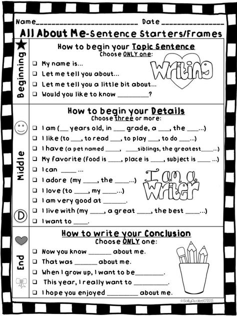 Story Starters Ideas, Quotes About Me, Starters Ideas, About Me Writing, Education Quotes In Hindi, Writing Graphic Organizers, Writing Craftivity, Sentence Stems, Kindergarten Classroom Decor