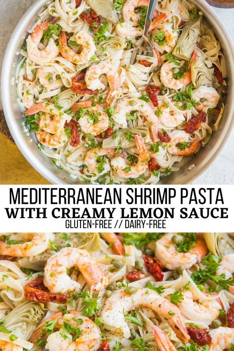 Gluten Free Seafood Pasta, Paleo Shrimp Pasta, Mediterranean Diet Seafood, Shrimp Scampi Dairy Free, Vegan Shrimp Pasta Recipes, Shrimp Recipes Pasta Healthy, Mediterranean Diet Dairy Free, Mediterranean Diet Shrimp Pasta, Healthy Gluten Dairy Free Recipes