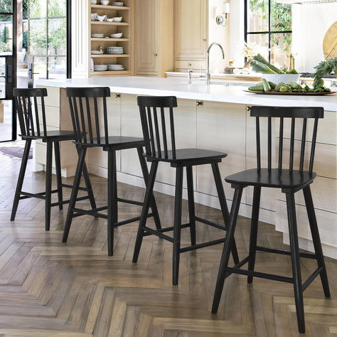 Black Wooden Bar Stools, Bar Stools Kitchen Island Set Of 4, Farmhouse Counter Height Stools, Kitchen Island Farmhouse, High Back Bar Stools, Island Farmhouse, Farmhouse Bar Stools, Island Chairs, Farmhouse Chairs