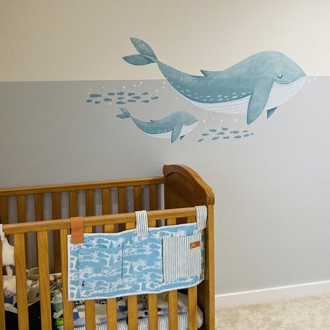 Ocean Whale Fabric Wall Sticker Set Nursery Decals. | Etsy Ocean Nursery Paint Colors, Whale Mural, Ocean Baby Room, Blue Nursery Ideas, Ocean Baby Rooms, Nursery Wall Painting, Nursery Paint Colors, Sea Nursery, Baby Nursery Inspiration