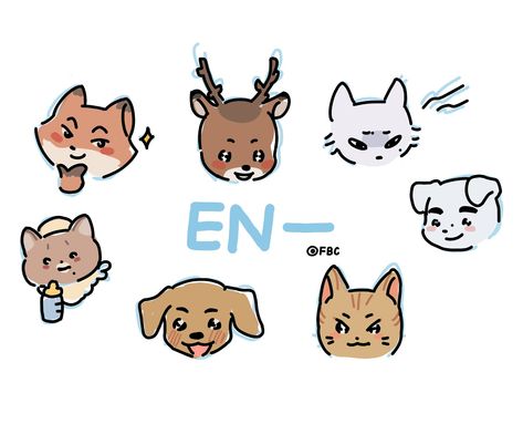 Enhypen Emoji Animal, Enhypen Cute Drawing, Enhypen Doodle, Enhypen Drawing, Enhypen Stickers, Animated Animals, Cute Journals, Kpop Drawings, Cute Simple Wallpapers