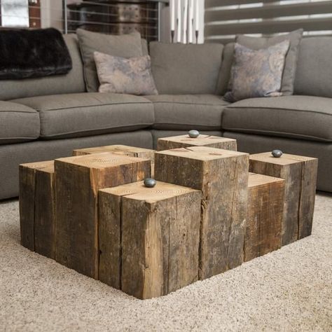 How to Make Furniture from Railway Sleepers | Home Improvement Blogs | Lawsons Meja Sofa, Style Salon, Living Room Styles, Block Table, Gorgeous Interiors, Rustic Industrial, Drawing Room, Wooden Blocks, Rustic Furniture