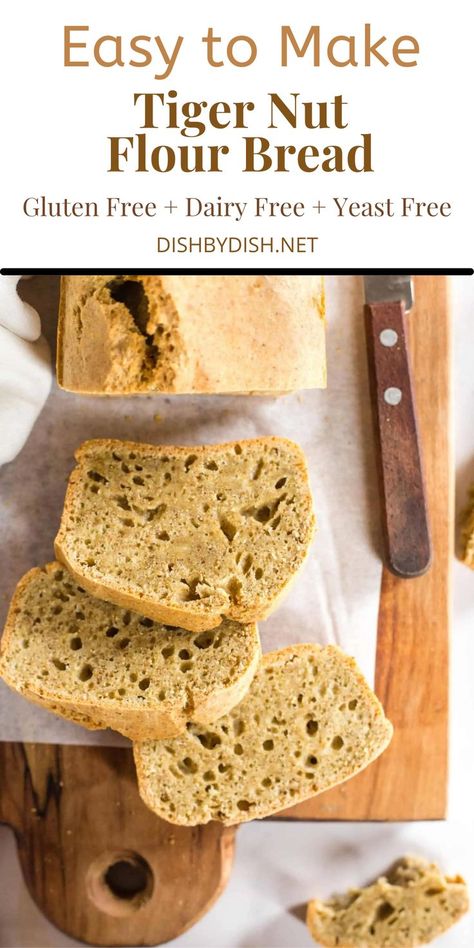 If you enjoy a good loaf of quick bread, this easy tiger nut flour bread is your answer! It’s super simple to make, bakes up beautifully, and a loaf is ready in under an hour! Perfect for sandwiches, or toasted with jam, or even eaten on its own! Totally gluten-free, dairy-free and yeast-free too! Tiger Nut Flour Recipes, Gluten Free Flour Bread Recipe, Gluten Free Bread Flour Recipe, Tigernut Flour Recipes, Ancient Grains Recipes, Aip Baking, Grains Recipes, Tiger Nut, Tigernut Flour