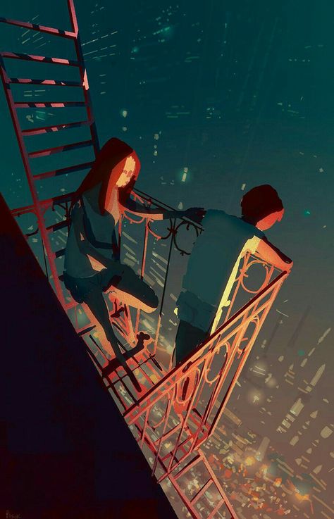 Balcony Drawing Reference, Pascal Campion, Graphisches Design, 강아지 그림, Environment Concept Art, Two People, Anime Scenery, Animation Art, Aesthetic Art