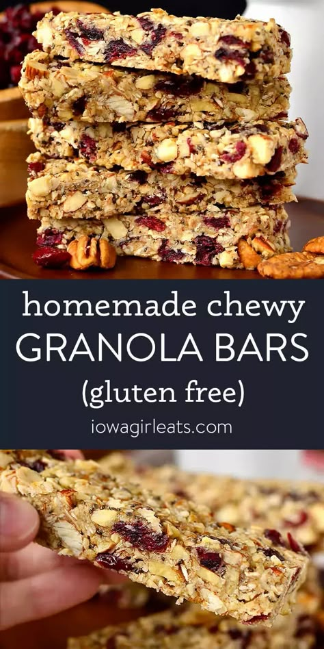 Homemade Chewy Granola Bars, Chewy Granola Bars Homemade, Gluten Free Granola Bars, Homemade Granola Bars Healthy, Bars Gluten Free, Low Sugar Snacks, Low Carb Granola, Healthy Snack Bars, Healthy Pantry