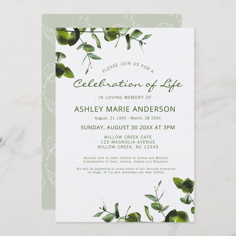 Memorial Announcement, Lunch Invitation, Memorial Service Invitation, Share A Memory, Mom Memorial, Open House Invitation, Memorial Cards, Leaf Illustration, Bereavement Gift