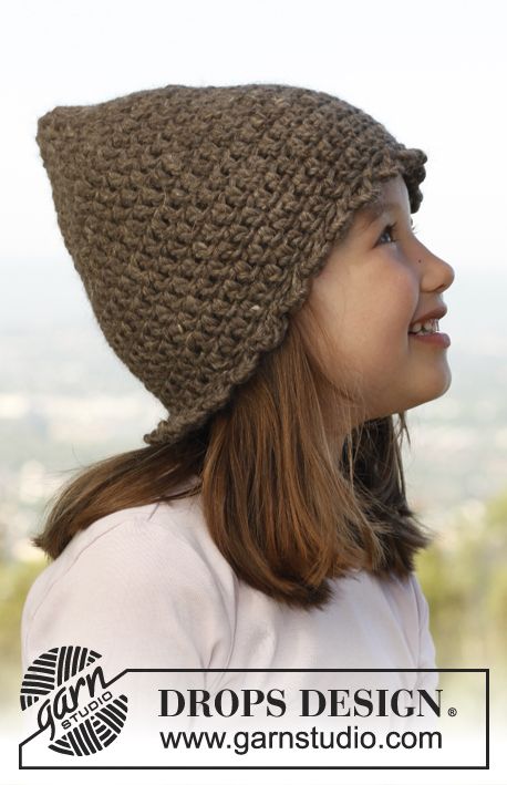 Crochet DROPS hat in "Nepal". ~ DROPS Design Magazine Drops, Crochet Kids Hats, Crochet Fairy, Crochet Knit Hat, Pixie Hat, Bonnet Crochet, Childrens Hats, Hat Crochet, Crochet Hook Sizes