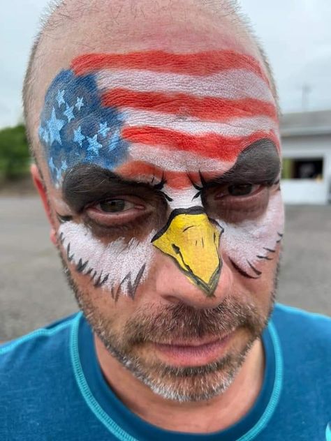 Usa Flag Face Paint, Usa Body Painting, Usa Football Theme Face Paint, Usa Theme Face Paint, Bald Eagle Face Paint, Face Paint Designs For Football Games, Usa Face Paint Football, American Flag Face Paint, America Face Paint