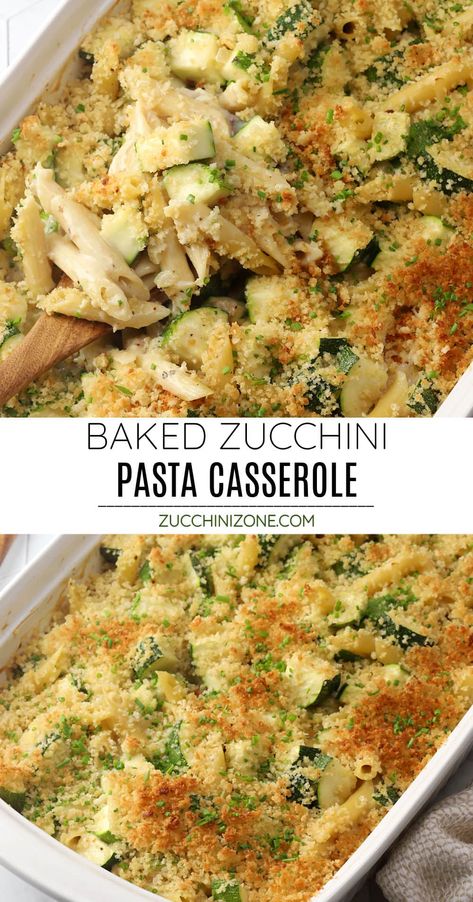 Baked zucchini pasta is a flavorful casserole recipe that's ready in under an hour and made with simple pantry ingredients. Penne pasta and cubed zucchini are coated in a creamy herb sauce that's topped with a crunchy panko crust and baked to perfection in the oven. Zucchini And Pasta Recipes Healthy, Healthy Pasta Bakes Recipes, Zucchini And Tortellini, Zucchini Pasta Casserole, Zucchini Recipes With Pasta, Zucchini And Yellow Squash Recipes Pasta, Chicken Zucchini Pasta Bake, Zucchini Spaghetti Bake, Mashed Zucchini Recipes