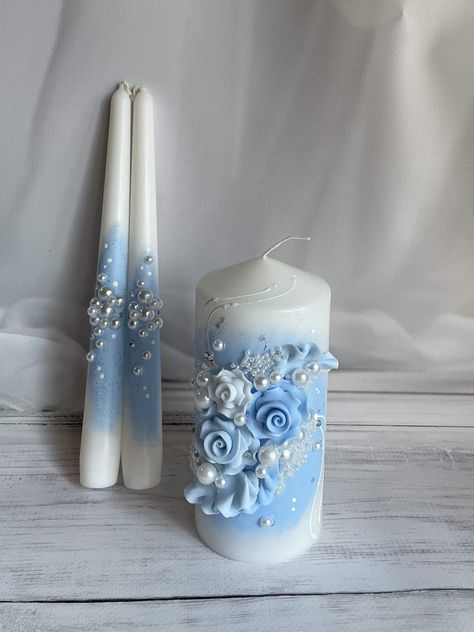 Sunflower Unity Candle, Pastel Blue Candle, Blue Hydrangea Candle, Unity Candle Alternatives Unity Braids®, Candles And Napkins, Coastal Grandmother Candle, Pretty White Candles, 25th Anniversary Candles, Crystal Flower Candle