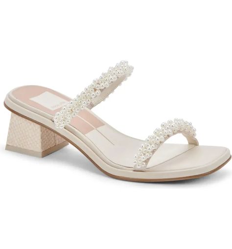 Dolce Vita River Slide Sandal (Women) | Nordstrom Low Block Heel Sandal, River Pearls, Perfect Wedding Shoes, Pearl Sandals, Mid Heel Sandals, Wedding Shoes Heels, Leather Slide Sandals, Sandal Fashion, Block Heels Sandal