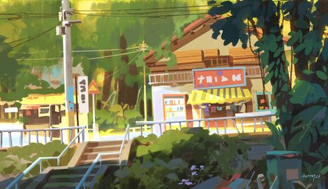 ArtStation - Hot Summer - Speed painting 2hr, Tin Trung Bg Design, Speed Painting, Artist Working, Concept Artist, Scene Design, Fantasy Art Landscapes, Environment Concept Art, Environmental Art, Art Studies