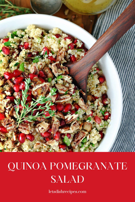 Quinoa Pomegranate Salad with Candied Pecans Recipe -- This healthy holiday salad features quinoa, pomegranates, candied nuts and a zesty citrus dressing. #heatlthyeating #quinoa Healthy Holiday Salads, Candied Pecans For Salad, Holiday Salads, Citrus Dressing, Pomegranate Salad, Salad Pasta, Pecan Salad, Easy Holiday Recipes, Candied Pecans