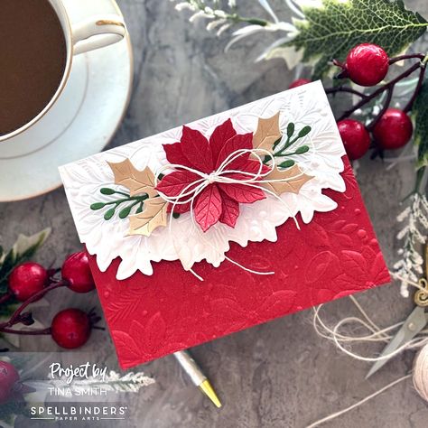 Spellbinders Christmas Cards, Poinsettia Leaves, Poinsettia Cards, Creative Gift Wraps, Card Making Videos, Spellbinders Cards, Christmas Bird, Christmas Scrapbook, Christmas Cards To Make