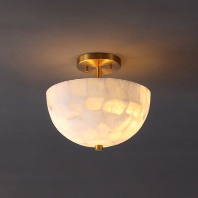 Our modern take on a domed ceiling fixture combines refined finishes with an understated semi-flush design. The alabaster shade conceals a warm LED bulb; it is complemented by a simple round base. This ceiling light brings traditional style to the hallway, bedroom, bathroom, or even a closet. | Joss & Main Diem Semi Flush Mount in Gray / White / Yellow | 6.13 H x 11.88 W x 11.88 D in | Wayfair Domed Ceiling, Interior Lighting Ceiling, Brass Ceiling Light, Entryway Lighting, Hallway Lighting, Semi Flush Mount Lighting, Semi Flush Mount, Brass Gold, Marbling