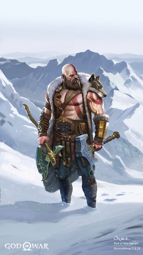 GOD OF WAR fan art  ”On the way to find my son“, Ronnie Wang on ArtStation at https://www.artstation.com/artwork/18LnoG God Of Wars Fanart, God Of Wars Ragnorak Wallpaper, Kratos Art Wallpapers, Kratos Gow 3, God Of Wars Ragnorak Kratos, God Of Wars, Arte Nerd, Nordland, Viking Art