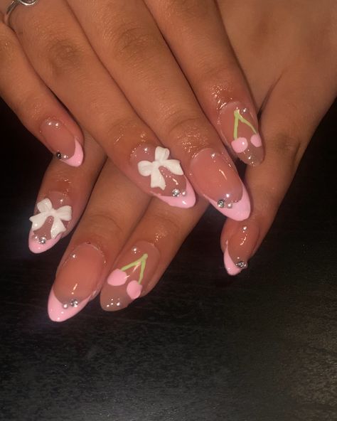 Pink cherry nails🍒🌸 Set is so cute absolutely love them the inspo sent was a red color but we changed it to pink and it’s so much cuter • DM to book Located Calgary SW • • • #cherrynails #rosynail #pinknails #cutenails #gelnails #gelxnails #nailsinstagram #nailsart #nailtech #beginnernailtech Pink Cherry Nails, Rosy Nails, Cherry Nails, Nails Set, Pink Cherry, Nail Tech, Calgary, Pink Nails, Cute Nails