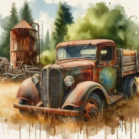 Farm Truck Painting, Old Truck Paintings, Old Farm Truck, Truck Images, Abstract Painting Acrylic Modern, Old Truck, Truck Paint, Old Pickup Trucks, Farm Art