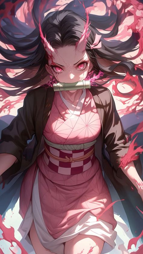 Nezuko Kamado Demon Form, Demon Slayer Female, Female Demon Slayer, Nezuko Demon Form, Nezuko Wallpaper, Female Demon, Demon Form, Pinterest Chan, Colourful Wallpaper