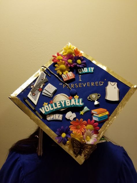 Volleyball Graduation Cap, Cap Decoration Graduation In Spanish, Sports Management Graduation Cap, Graduation Cap Designs Kinesiology, Grad Cap Ideas Kinesiology, Grad Hat, Graduation Cap Designs, Cap Decorations, Creative Activities For Kids