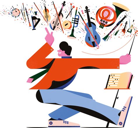 Bratislav-Milenkovic---Wings-Magazine Conductor Illustration, Synergy Art, Music Illustration, Music Painting, Illustration Agency, Information Graphics, Strong Colors, Vienna, Bold Colors