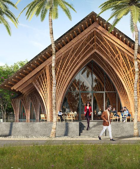 VTN architects' intricately arched restaurant in xiamen uses locally-sourced bamboo Vtn Architects, Bamboo Restaurant, Bamboo Building, Bamboo House Design, Resort Architecture, Bamboo Structure, Bamboo Architecture, Bamboo Construction, Desain Lanskap