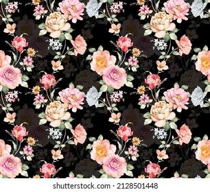 Flower Seamless Pattern Design Digital Print Stock Illustration 2128501448 | Shutterstock Flowers Allover, Flower Seamless Pattern, Seamless Pattern Design, Print Design Pattern, Schedule Design, November 23, Flower Motif, Color Palette Generator, Digital Flowers