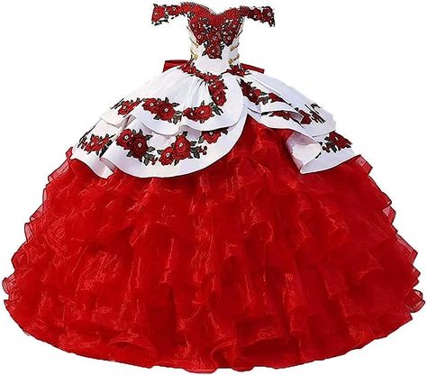 Sweet 16 Party Dress, White Quinceanera Dresses, Dresses Sweet 16, Dresses Ruffles, Mexican Quinceanera Dresses, Charro Quinceanera Dresses, Red Quinceanera Dresses, Quinceñera Dresses, Quince Dresses Mexican