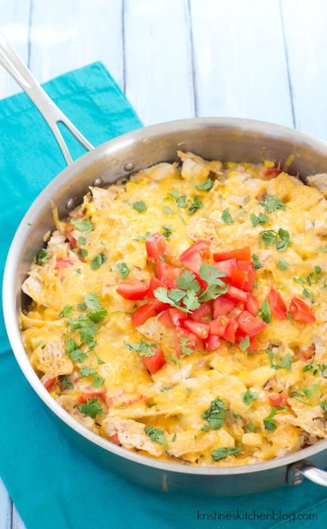 11 Genius Ways to Use Crushed Tortilla Chips | Make sure those broken chips at the bottom of the bag never go to waste. Quick Mexican Recipes, Chicken Tortilla Casserole, Tortilla Casserole, Tortilla Chip Recipe, Recipes Mexican, Chicken Tortilla, Chips Recipe, Skillet Meals, Pot Meals