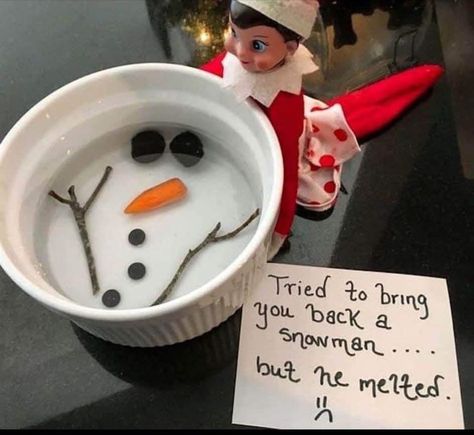 Elf On The Shelf First Day, Elf On The Shelf Idea, Elf Ideas Easy, Rainbow Water, Melted Snowman, Elf Magic, Awesome Elf On The Shelf Ideas, Elf Activities, Make A Snowman