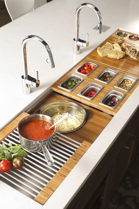 The Galley Ideal Kitchen Workstation Circuit Chef Sink, Luxury Sinks Kitchen, Huge Kitchen Sink, Work Station Sink Kitchen, Cool Sinks, Galley Kitchen Sink, Luxury Kitchen Sink, Galley Workstation, Gourmet Kitchen Design