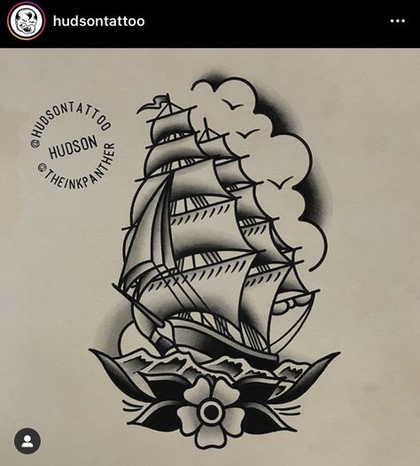 Traditional Ship Tattoo Black, Traditional Ship Tattoo Flash, Trad Ship Tattoo, Old School Ship Tattoo Design, Traditional Tattoos Ship, Flash Tattoo Old School Ideas, American Old School Tattoo Black, Traditional Ship Tattoo Design, Traditional Tattoo Ship