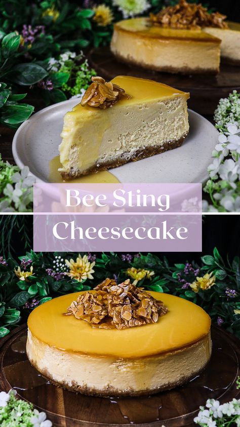 Bee Sting Dessert, Spring Equinox Wedding, Honey Inspired Food, Spring Cheesecake Flavors, Honey Wedding Cake, Mabon Recipes Desserts, Honey Cheesecake Recipes, Bee Cheesecake, Spring Cheesecake Recipes