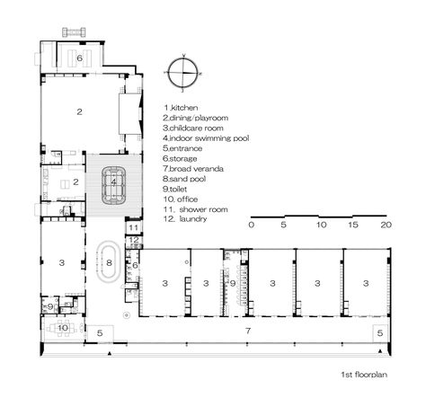 Image 12 of 26 from gallery of SP Nursery / HIBINOSEKKEI + Youji no Shiro. Floor Plan Daycare Floor Plans, School Floor Plan, Childcare Rooms, Nursery Planning, School Building Design, Daycare Design, Kindergarten Projects, Kindergarten Design, Mall Design