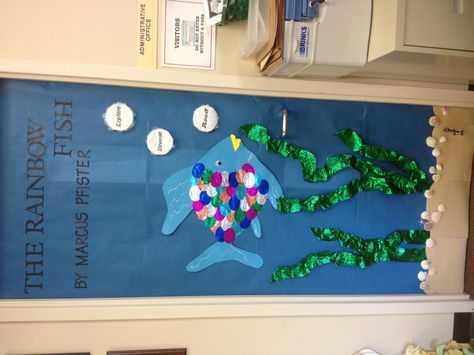 Door decorating reading is fun week 2013 Book Week Door Decorations, Literacy Week Door Decorating Contest, Book Week Door Displays, Book Door Decorations Classroom, Door Decorations Classroom Literacy Week, Story Book Classroom Doors, Book Cover Door Decorations Classroom, Rainbow Fish Door Decoration, Dive Into Reading Door Decoration