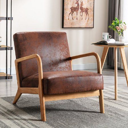 Retro Accent Chair, Wood Frame Arm Chair, Mid Century Modern Accent Chairs, Brown Armchair, Vintage Armchair, Wood Frame Construction, Arm Design, Modern Accent Chair, Mid Century Modern Decor