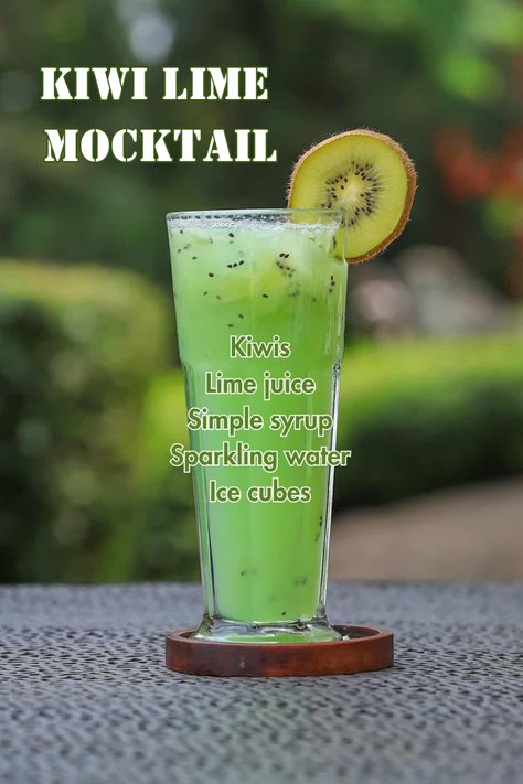 A Kiwi Lime Mocktail garnished with kiwi and lime slices, offering a tangy and sweet refreshment. Easy Winter Cocktails, Kiwi Drink, Winter Mocktails, Lime Rickey, Basil Lemonade, Rum Cocktails, Sugary Drinks, Tropical Drink, Jello Shots