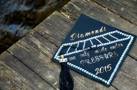 grad cap ideas "diamonds are only made under pressure" Grad Cap Ideas, College Graduation Cap Decoration, Cap Decoration, Graduation Cap Designs, Cap Ideas, Graduation Cap Decoration, Cap Decorations, Cap Designs, Grad Cap