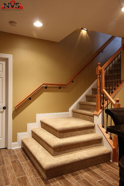 NVS Remodeling and Design - Luxurious Basement remodel | Flickr - Photo Sharing! Stacked Staircase, Luxurious Basement, Basement Remodel Ceiling, Basement Stairs Remodel, Basement Stairs Ideas, Basement Staircase, Basement Steps, Architecture Restaurant, Traditional Staircase