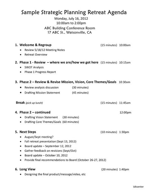 Sample of strategic planning retreat agenda template. To be able to have a prosperous retreat, you need to have a carefully planned outline of activities. A retreat agenda template is fundamental Retreat Agenda Template, Company Retreat Activities, Company Retreat Ideas, Leadership Retreat Ideas, Calm Office, Leadership Retreat, Strategic Planning Template, Retreat Activities, Business Agenda