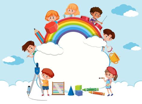 School Kids Cartoon, School Banner Design, Cloud Banner, School Banner, Back Ground, Kids Cartoon, Educational Worksheets, Banner Vector, Kids Art Prints