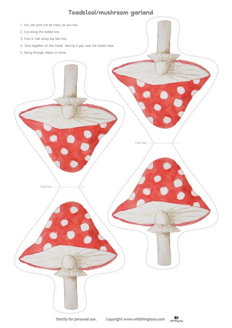 free toadstool mushroom garland to download | ideal for nature table or woodland themes Party Animals Costume, Woodland Theme Birthday Party, Woodland Themed Bedroom, Animals Costume, Mushroom Garland, Party Animal Costume, Woodland Party Decorations, Toadstool Mushroom, Forest Birthday