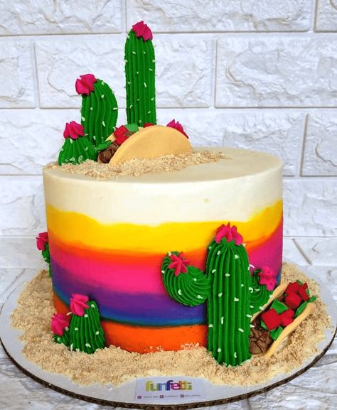 Taco Theme Cake, Cactus Birthday Cake, Fiesta Theme Cake, Party Tacos, Cactus Birthday, Talavera Design, Cactus Cake, Fiesta Cake, Cake Designs Images