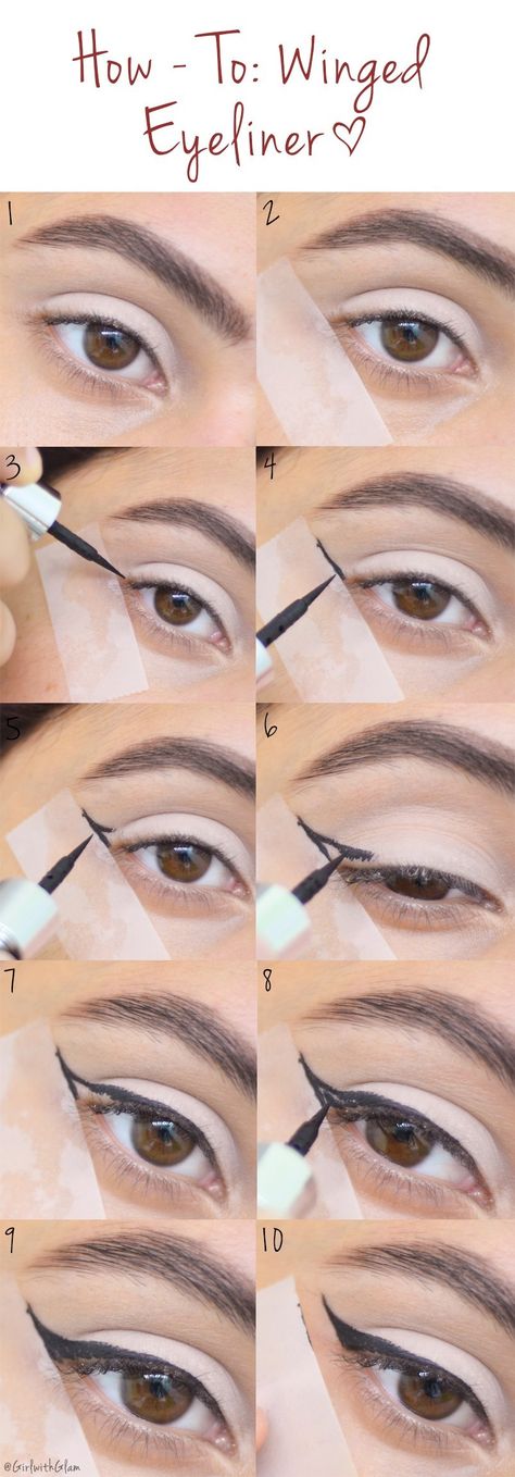 Eyeliner Step By Step, How To Do Winged Eyeliner, Eyeliner Tape, Winged Eyeliner Makeup, Easy Winged Eyeliner, Maquillage Yeux Cut Crease, Permanente Make-up, Maquillage On Fleek, Dag Make Up