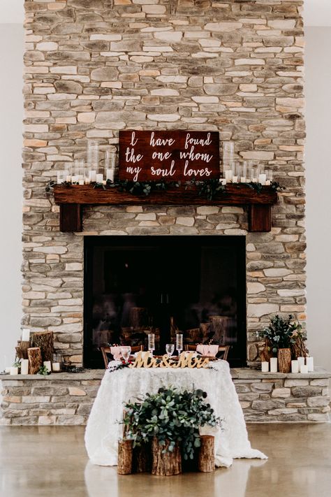 Head Table In Front Of Fireplace, Sweetheart Table Wedding With Fireplace, Bride And Groom Table In Front Of Fireplace, Wedding Reception Fireplace Decor, Sweetheart Table Fireplace, Wedding Ceremony In Front Of Fireplace, Fireplace Sweetheart Table, Sweetheart Table In Front Of Fireplace, Sweetheart Table Wedding Fireplace