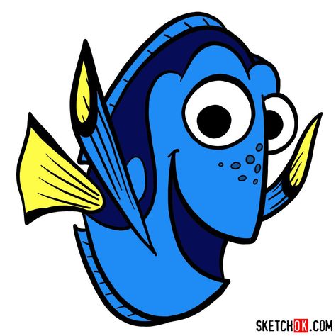 How to draw Dory | Finding Dory - Step by step drawing tutorials How To Draw Dory, Dory Drawing Easy, Nemo Characters Drawings, Nemo Painting Easy, Finding Dory Drawings, Finding Nemo Characters Drawings, How To Draw Dory Step By Step, Finding Dory Painting, Dory Drawing